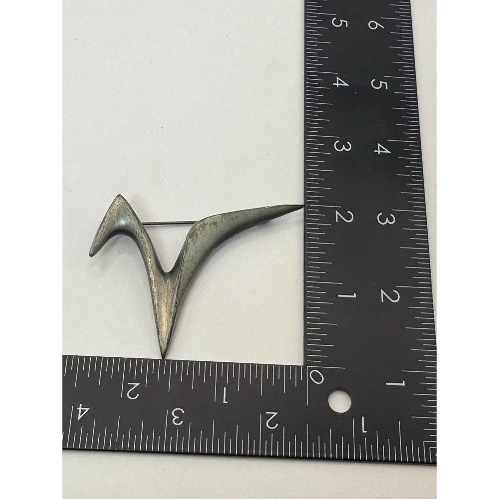 Vintage Mid Century Modern Abstract Bird Brooch‎ Silver Tone